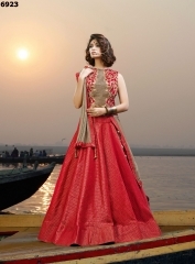 Embroidered Gentility Red Jacquard Silk Lehenga Choli
