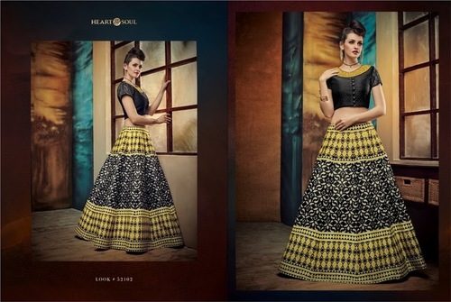 Yellow And Black Digital Print Lehangas