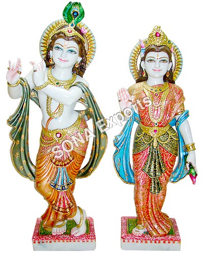 Carving Makrana Marble Radha Krishna Statues