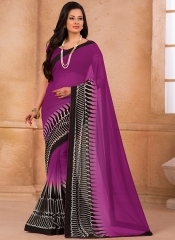 Glided Purple Georgette Designer Saree