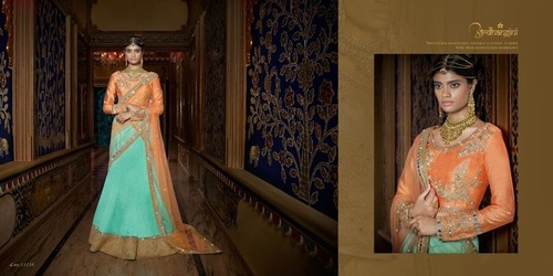 Orange & Neon Heavy Work Designer Lehanga