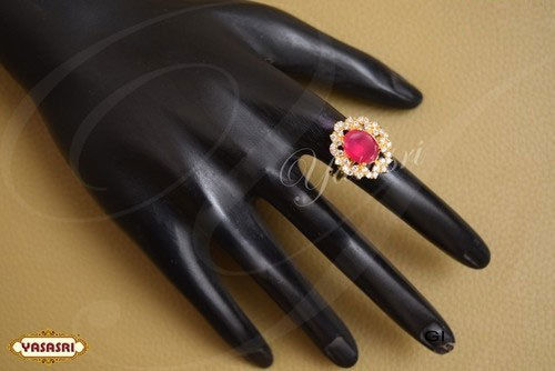 Golden And Pink Ruby Stone Finger Ring