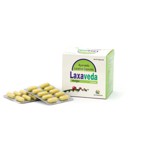 Laxaveda Capsule - Vegetable Capsule, Pale Yellow, Elliptical | Natural Gentle Laxative, Herbal Blend, Digestion Support, Bloat Reduction