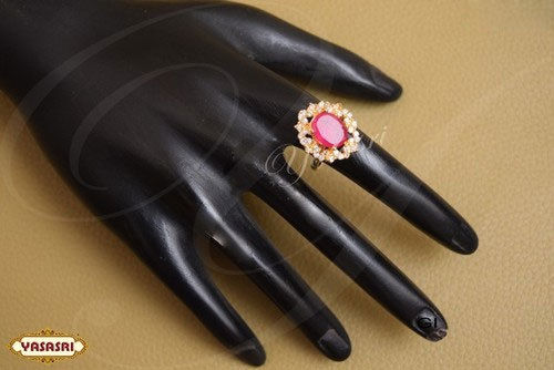 Ruby Flower Design Finger Ring Gender: Women