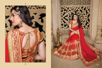 Artistic Red Satin Chiffon On Net Designer Saree