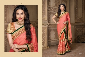 Embroidered Magnetic Light Orange Satin Chiffon On Net Designer Saree
