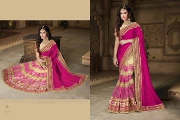 Classical Magenta Satin Chiffon On Net Designer Saree