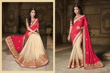 Snazzy Red Georgette On Net Designer Saree