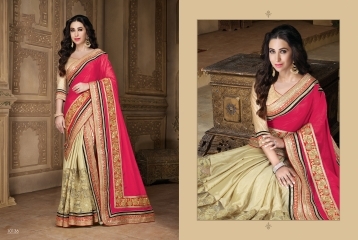Embroidered Artistic Red Satin Chiffon Designer Saree