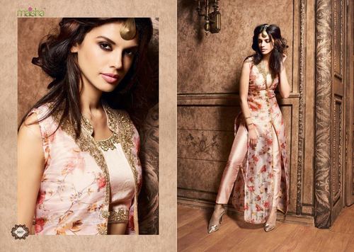 Designer Silk Suit - Customized Sizes 34-46 | Pink Glossy Finish, Intricate Embroidery, Digital Print, Matching Chiffon Dupatta