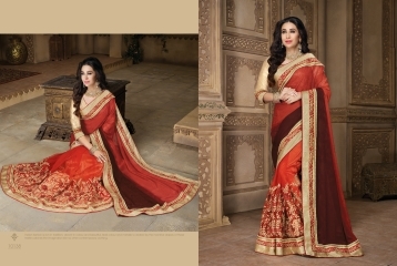 Magnetic Rust Satin Chiffon On Net Designer Saree