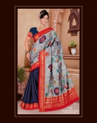 Printed Glided Grey Coonoor Silk Saree