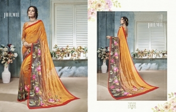 Printed Capricious Orange Georgette Saree