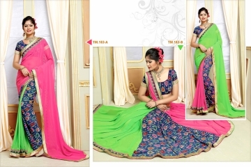 Printed Sophisticated Multi Color Georgette Half And Half Saree