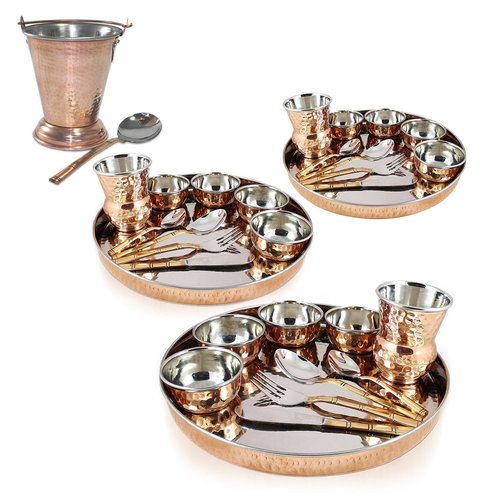 Thali Set (Dinner Plate, Cutlery, Bowls, and Glass) With Serving Balti Bucket