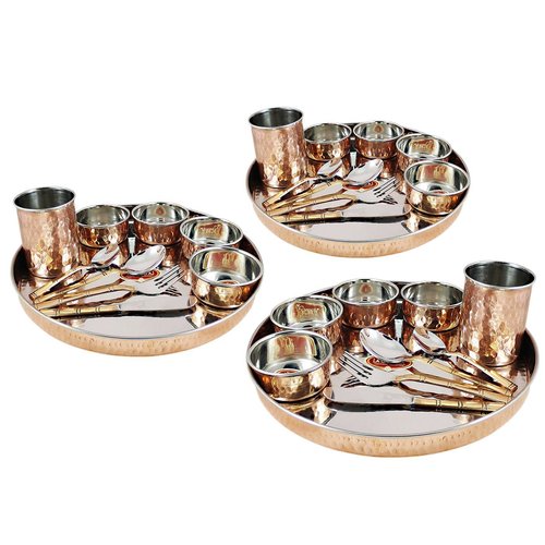 Dinnerware Set Service for 3 Copper Stainless Steel Large Dinner Plate