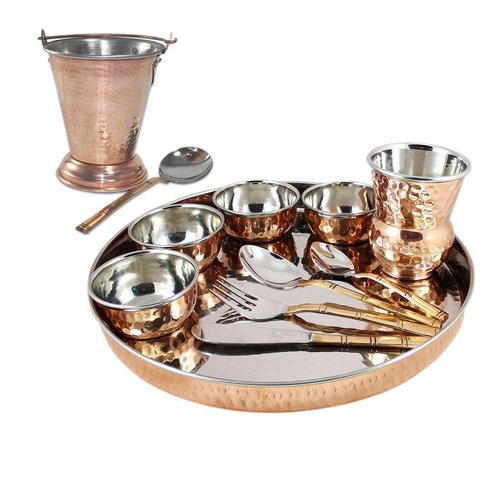 Dinnerware Stainless Steel Copper Traditional Dinner Set of Thali Set