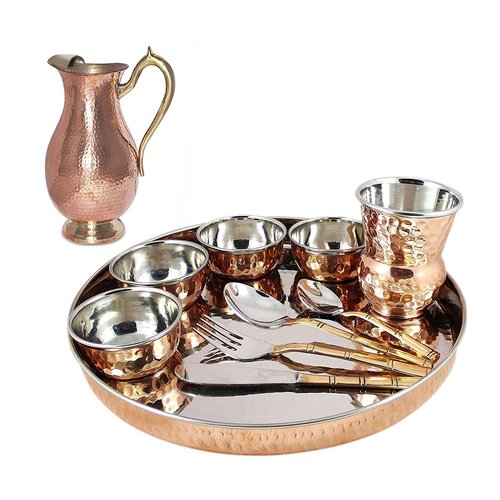 Dinnerware Stainless Steel Copper Traditional Dinner Set of Thali Set