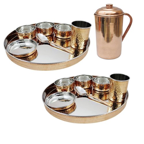 QUBIC INC Dinnerware Stainless Steel Copper Thali set/Dinnerset