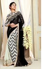 Whimsical Multi Color Georgette Half And Half Saree - 6.3M Length, Customized Blouse 38-40 Inches | Lace Work, Weaving Print, Seasons: All Year