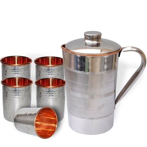 QUBIC INC Drinkware Set Jug with 5 Tumblers Steel Copper