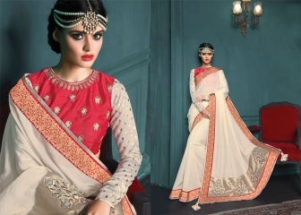 Embroidered Especial Off White Georgette Designer Saree
