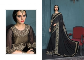 Embroidered Orphic Black Georgette Designer Saree