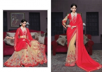Glorious Red Georgette On Net Designer Saree - 6.3M Length with 0.85M Customizable Blouse, Lace and Embroidery Work