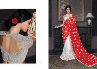 Dazzling Red Satin On Net Designer Saree