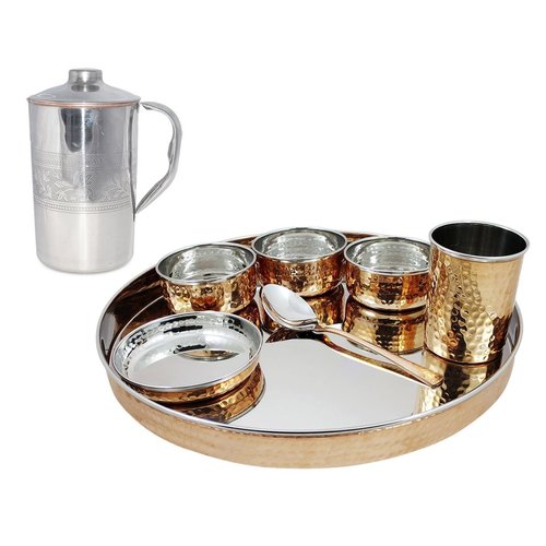 1 Stainless Steel Copper Pitcher jug & Thali