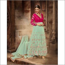 Pink see green designer anarkali suit