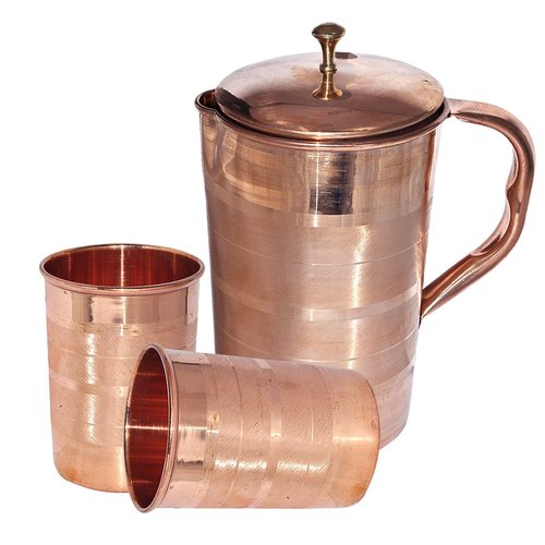 Copper Jug with 2 Tumbler Glass Set