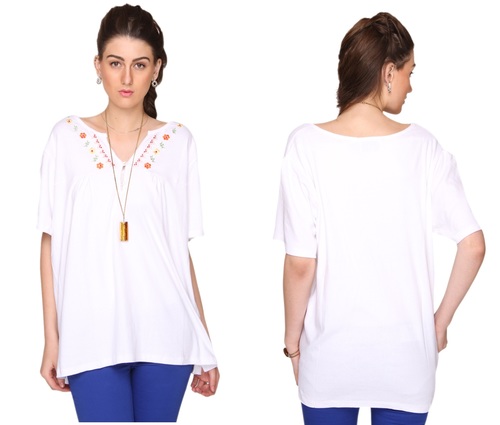 Bedazzle Casual Short Sleeve Embroidered Women's White Top