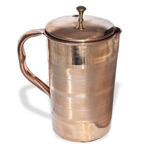 Copper Jug - Copper, 1 Liter, 25cm Height, Curved Handle, Screw Lid | Durable, Antibacterial, Elegant, Long-Lasting, Pure Water
