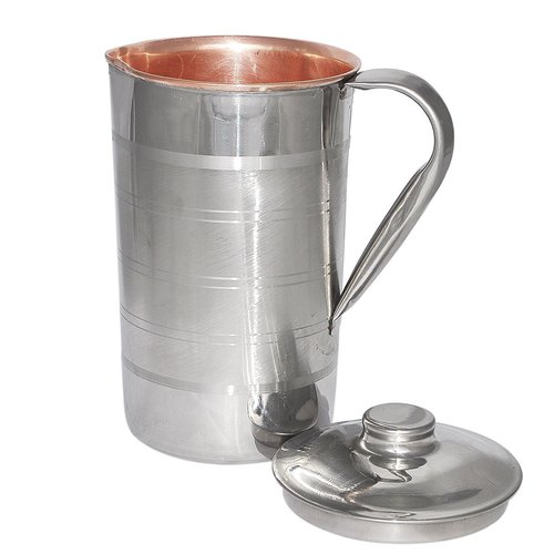 Copper Jug with Lid - Copper/Stainless Steel, 1-2 Liters, Polished Finish | Durable, Antibacterial, Elegant Serving Ware