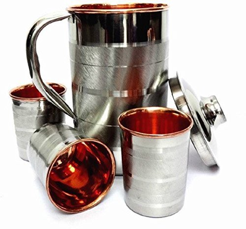 Set of 3 Steel & Copper Cups Glasses Water
