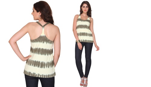 Bedazzle Casual Sleeveless Printed Women's White, Green Top