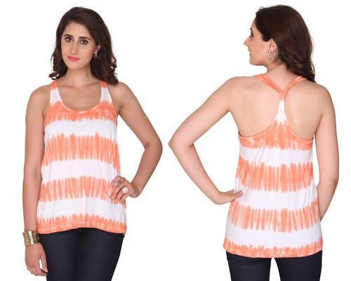 Bedazzle Casual Sleeveless Printed Women's White, Orange Top
