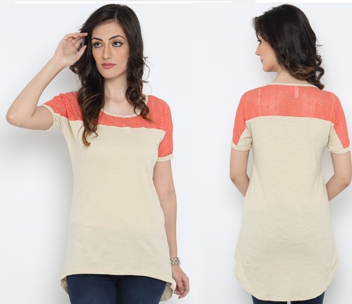 Bedazzle Casual Short Sleeve Solid Women's White Top - Cotton Blend, 26 Inches, Off-White | Round Neck, Comfortable Fit, Stylish Design