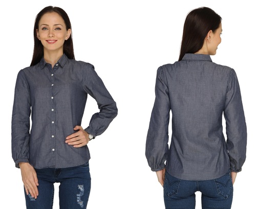 Bedazzle Women's Solid Casual Gray Shirt - Cotton Blend, S-XXL | Soft Fabric, Stylish Design, Comfortable Fit