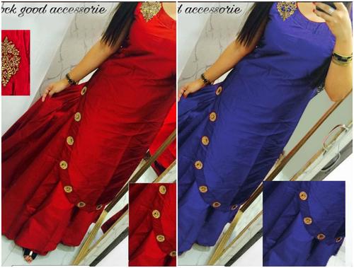 SELFIE DRESSES - Stitched Imported Tafta Fabric, Size 42-44, Red & Blue | Two-Piece Set, Handwork Detail, Ready-to-Wear