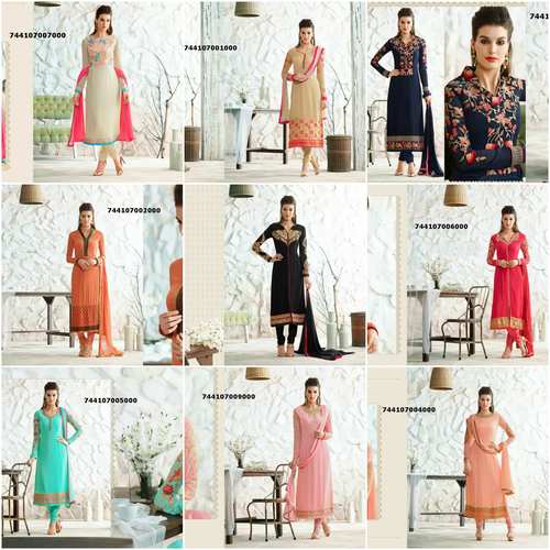 Party Wear Designer Suits Collection - Georgette Top Santoon Bottom Chiffon Dupatta | Embroidery Anarkali Style Comfortable Fit