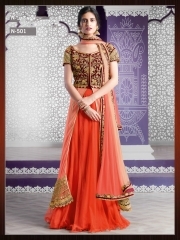 Concinnonous Orange Georgette Indo Western Lehenga Style Suit Age Group: Adult