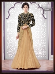 Inwrought Cream Georgette Indo Western Lehenga Style Suit - Embroidered Detailing Resham and Yoke Work Full Sleeves with Matching Chiffon Dupatta | Perfect for All Seasons Available in Bigger Sizes