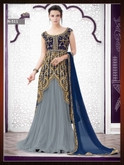 Obligingness Grey Net Indo Western Lehenga Style Suit