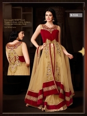 Beatific Cream Net Indo Western Lehenga Style Suit