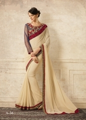 Embroidered Artful Cream Fancy Georgette Designer Saree