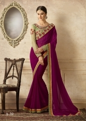 Embroidered Spruce Wine Fancy Georgette Designer Saree