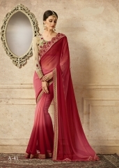 Embroidered Sacred Red Fancy Georgette Designer Saree