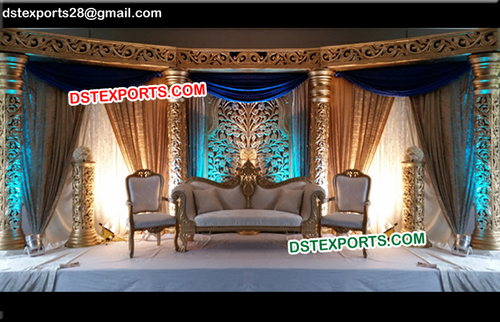 New Design Golden Half Moon Stage - Fiber & Wood, Gold Color, Four Pillars | Elegant Design, Easy Assembly, Durable Materials